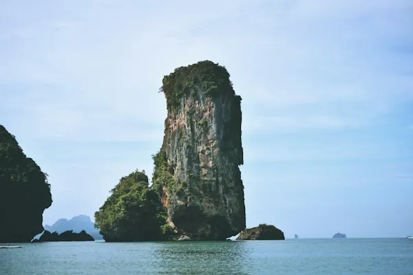 Limestone rock formations and Ko Poda seen from Pai Plong Beach near Ao Nang