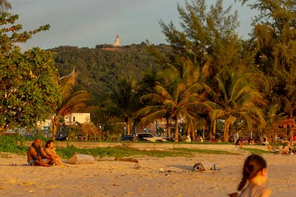 Karon Beach with Phuket’s Big Buddha visible on the hillside