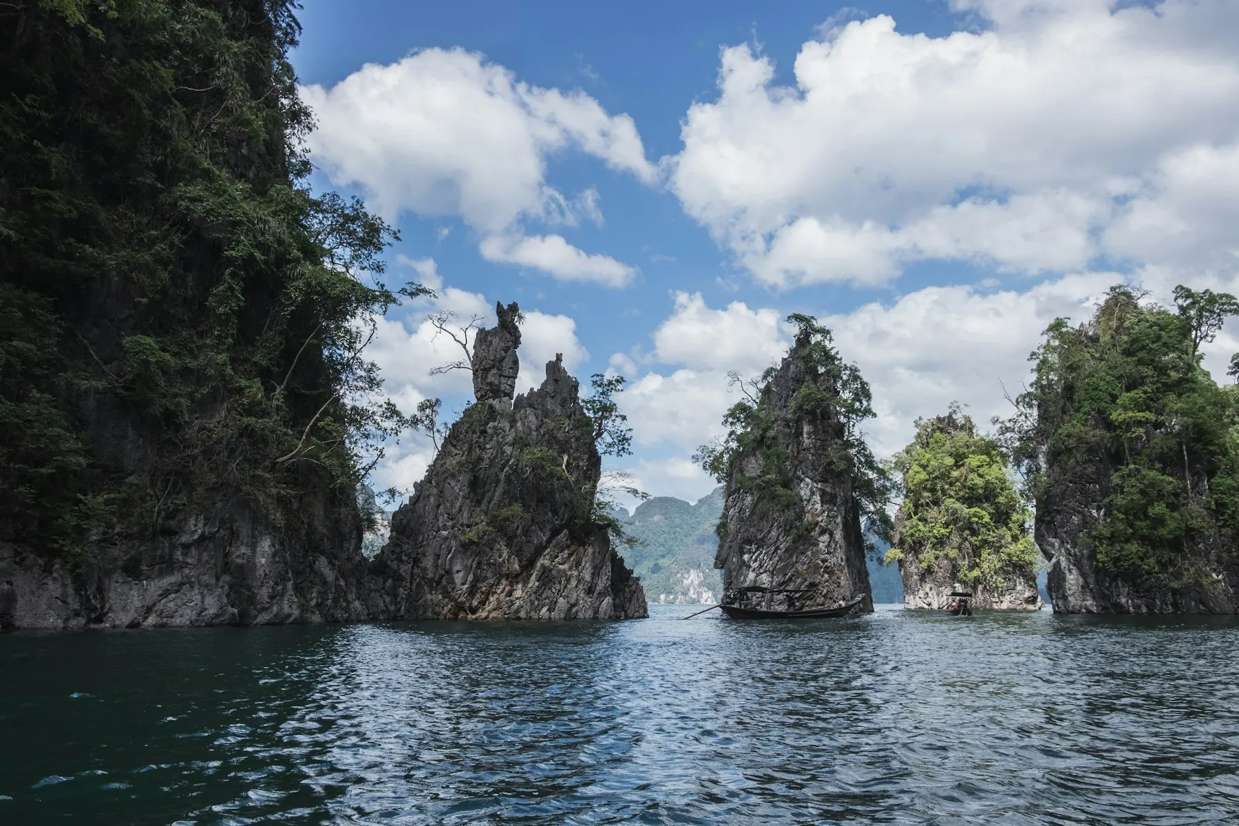 The limestone formations of Cheow Lan Lake in Khao Sok