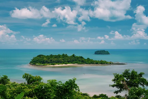 Forested islands and shallow turquoise water seen from Kai Bae View Point on Koh Chang